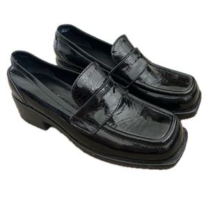 Black leather platform loafers